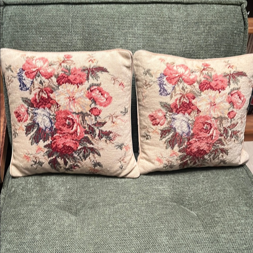Floral Embroidered Throw Pillows - Cream and Pink
